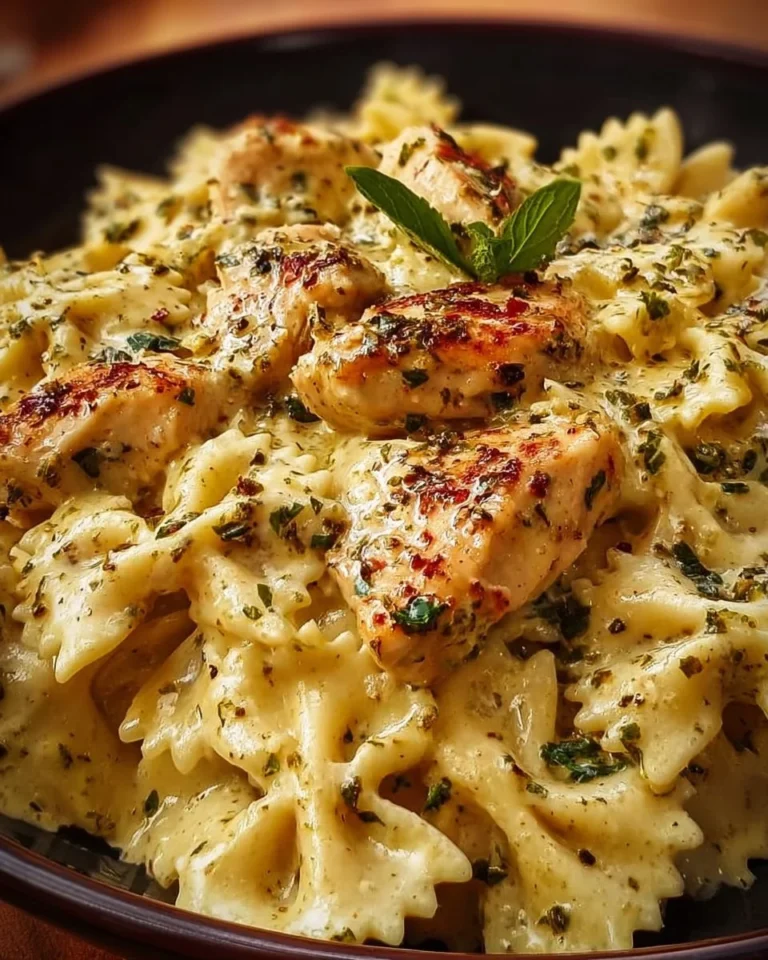 Mozzarella Garlic Butter Chicken Bowties served in creamy sauce